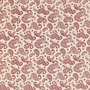 Remember When Civil War Reproduction Sewing Fabric Cream W/Red Paisley Design | Rustic Country Old Antique Vintage Look Fabric FAT QUARTER
