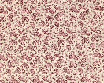 Remember When Civil War Reproduction Sewing Fabric Cream W/Red Paisley Design | Rustic Country Old Antique Vintage Look Fabric FAT QUARTER