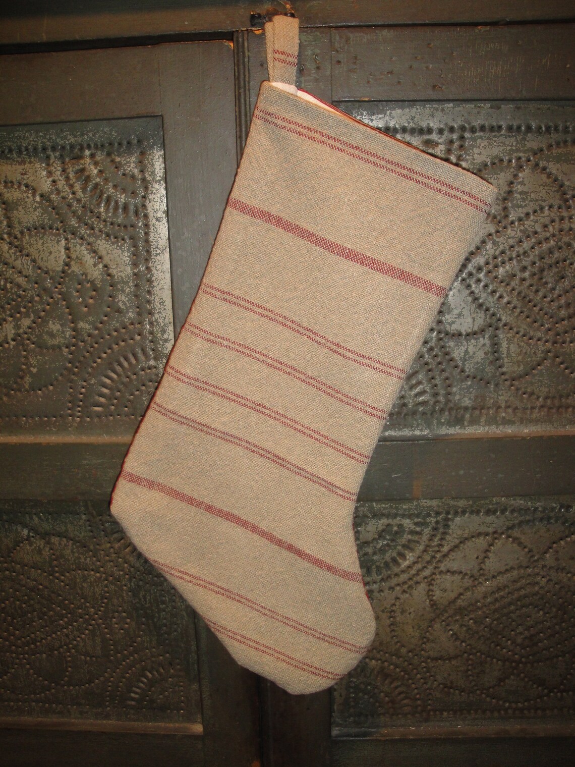 Primitive Christmas Stocking Made From Family Heirloom Weavers Red and ...