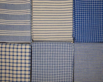 Diamond Textiles Americana Blue Woven Cotton Homespun Fabric Fat Quarter Bundle Of 6 | Craft Doll Making Apparel Home Decor Sewing Fabric