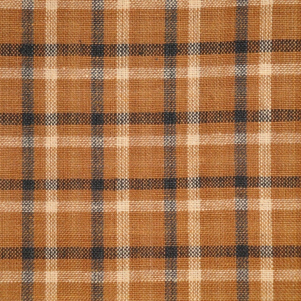 Homespun Material | Primitive Plaid Cotton Material | Rag Quilt Craft Sewing Home Decor Material | Brown Black Natural Plaid Material