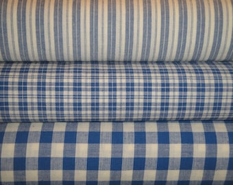 Providence Blue & Cream Woven Cotton Homespun Fabric YARD BUNDLE of 3 | Farmhouse Rustic Cabin Country Quilt Home Decor Sewing Fabric