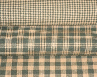 Green Woven Cotton Check Plaid Homespun Fabric EIGHTH Yard Bundle Of 3 | Rag Making Curtain Doll Making Apparel Home Decor Sewing Fabric