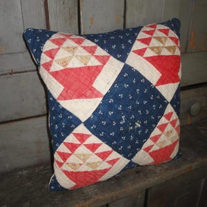 Antique Quilt Vintage Flower Basket Quilt Pillow | Primitive Worn Tattered Old Quilt Repurposed Quilt Pillow Shelf Sitter Basket Bowl Filler