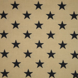 Cotton Star Fabric FAT QUARTER | Tan And Navy Star Fabric | Quilt Home Decor Apparel Curtain Sewing Fabric | Americana Old Glory Fabric