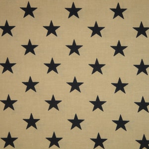 Cotton Star Fabric FAT QUARTER | Tan And Navy Star Fabric | Quilt Home Decor Apparel Curtain Sewing Fabric | Americana Old Glory Fabric