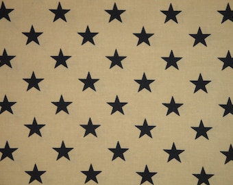 Cotton Star Fabric | Tan And Navy Star Fabric | Doll Making Quilt Home Decor Apparel Curtain Sewing Fabric | Americana Old Glory Fabric