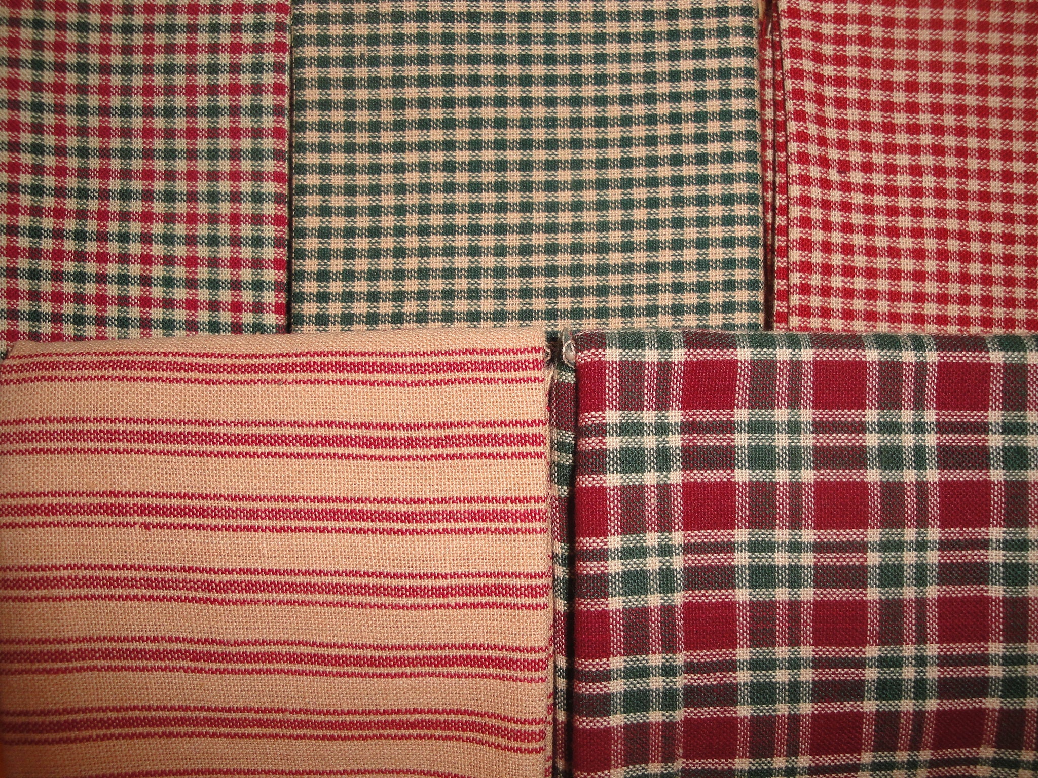 Red Homespun Fabric, Primitive Ticking Plaid Check Woven Cotton Sewing  Fabric