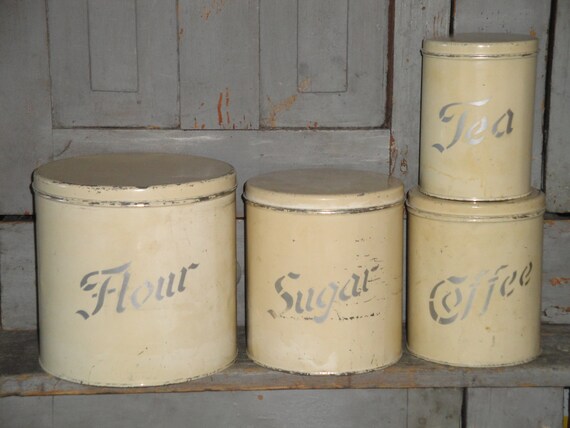 Old Antique Vintage Primitive Stenciled Tin Kitchen Canister Etsy