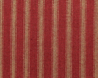 Dunroven House Stripe Homespun Ticking Material | Red & Tea Dye Stripe Ticking Material | Primitive Cotton Quilt Home Decor Sewing Material