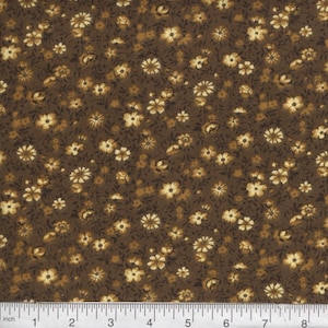 Bloom Brown Flower Cotton Quilt Apparel DIY Curtain Pillow Home Decor Fabric | Primitive Old Antique Vintage Look Fabric FAT QUARTER