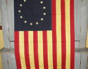 Large Primitive Aged Cotton Betsy Ross American Flag