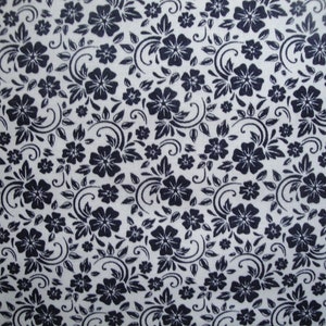 Floral Swirls White Blue Reproduction Calico Sewing Quilt Apparel Doll Making Home Decor Fabric | Primitive Old Antique Vintage Look Fabric
