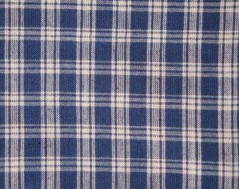 Navy Blue Natural Tan Basic Plaid Woven Cotton Primitive Homespun Fabric | Country Home Decor Rag Quilt Sewing DIY Fabric REMNANT 14 x 44