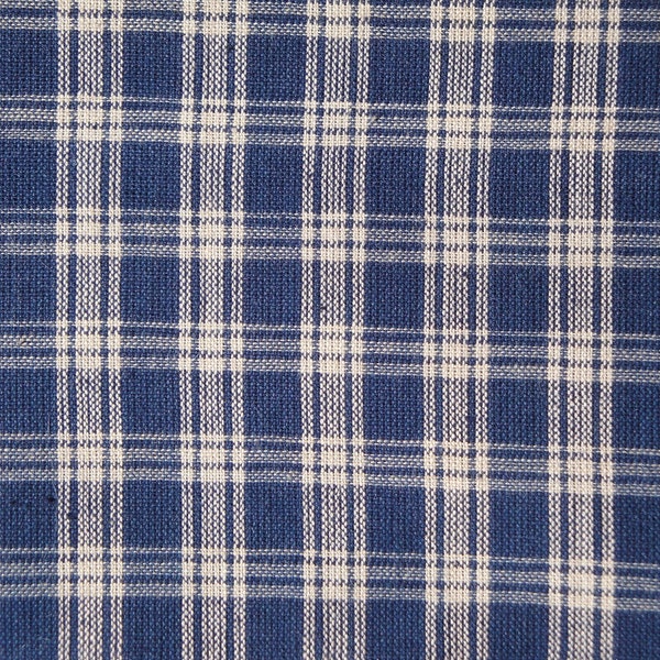 Navy Blue And Natural Tan Basic Plaid Woven Cotton Primitive Homespun Fabric | Country Home Decor Rag Quilt Doll Making Sewing DIY Fabric
