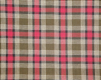 Plaid Red Brown Black Cream Woven Cotton Homespun Fabric | Rustic Primitive Country Cabin Farmhouse Sewing Home Decor FAT QUARTER 18 x 22