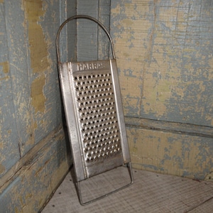 Old Primitive Vintage Antique Rustic Harras Flat Metal Grater With Round Handle | Rustic Country Cottage Farmhouse Kitchen Collectible