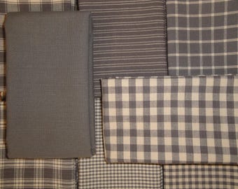 Diamond Textiles Picket Fence Collection Grey Homespun Fabric | Farmhouse Country Cottage Cabin Quilt Apparel Fabric FAT QUARTER Bundle Of 8