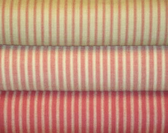 Red Stripe Material Fat Quarter Bundle Of 3  | Red Tea Dye Stripe Material | Primitive Cotton Home Decor Craft Sewing Doll Making Material