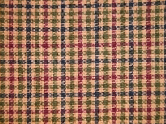 Check Fabric | Homespun Fabric | Cotton Fabric | Home Decor Fabric | Navy Olive Wine And Tea Dye Medium Check Woven Fabric