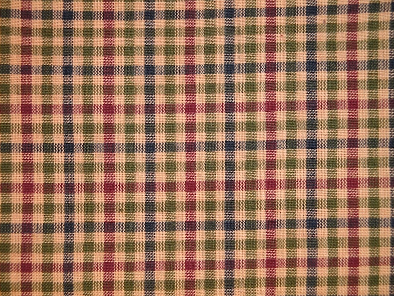 Check Fabric Homespun Fabric Cotton Fabric Home Decor Fabric Navy Olive Wine And Tea Dye Medium Check Woven Fabric image 1