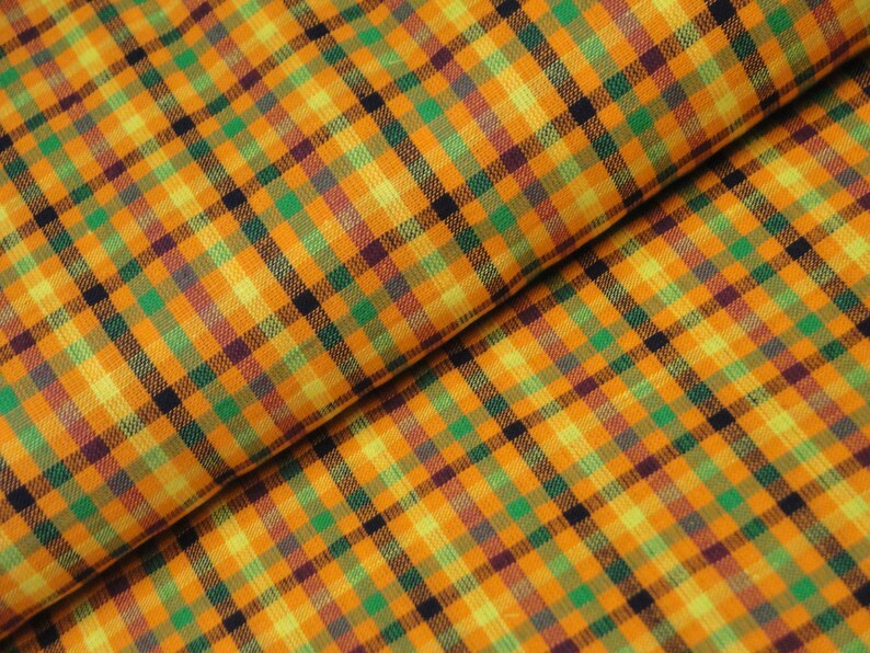 Orange Homespun Fabric | Cotton Rag Quilt Fabric | Check Fabric | Doll ...