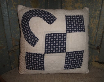 Old Blue Calico Quilt Pillow | Vintage Quilt Pillow | Antique Quilt Pillow | 1930's Calico Pillow | Repurposed Old Quilt Pillow