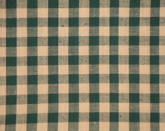 FLAWED Primitive Large Green Tan Check Woven Cotton Homespun Fabric | Sewing Craft Apparel Doll Making Home Decor Fabric REMNANT 5 x 44