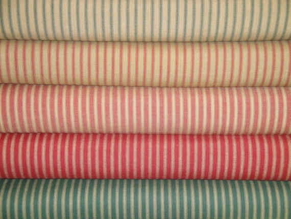 Dunroven House Stripe Fabric  HALF YARD Bundle Of  5 | Red & Green Stripe Ticking Fabric | Ticking Stripe Woven Cotton Home Decor Fabric