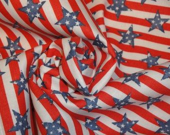 Patriotic Print Americana Red Stripe Blue Stars | Quilt Home Decor Apparel Doll Making Craft DIY Cotton Sewing Fabric | Fabric Fat Quarter