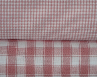 Dunroven House Pink Woven Cotton Homespun Fabric EIGHTH YARD BUBDLE Of 2*Cabin Country Cottage Farmhouse Check Home Decor Sewing Fabric