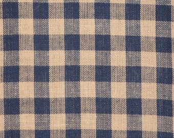 Rustic Woven Large Check Navy Natural Tan Woven Primitive Homespun Fabric | Curtain Apparel Quilt Home Decor Country Rustic Sewing Fabric