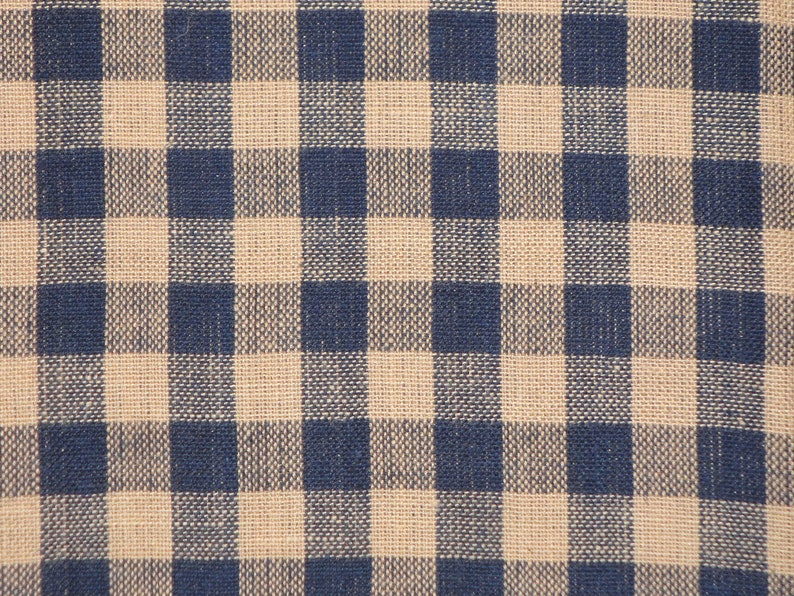 Rustic Woven Large Check Navy Natural Tan Woven Primitive Homespun Fabric Quilt Home Decor Country Rustic Sewing Fabric REMNANT 7 x 44 image 1