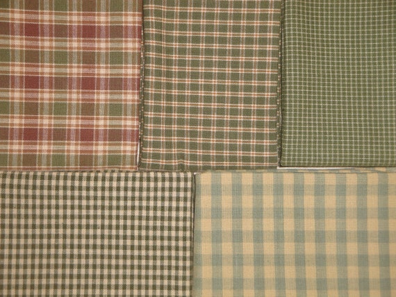 Sage Green Plaid Check Homespun Fabric YARD Bundle of 5 Sewing Crafting  Quilt Doll Making Apparel Home Decor Primitive Fabric 