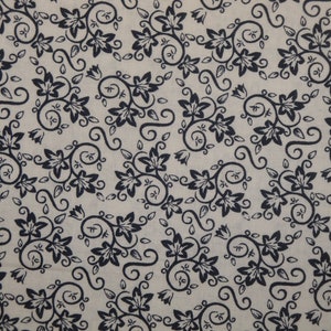 Florals Swirls White Blue  Reproduction Calico Sewing Quilt Apparel Doll Making Home Decor Fabric | Primitive Antique Vintage Look Fabric
