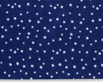 Blue Cotton Fabric With White Scattered Stars  | Americana Old Glory Patriotic Fabric | Quilt Apparel Home Decor Fabric REMNANT 38 x 44