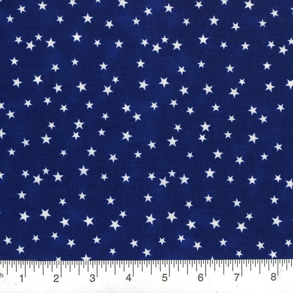Blue Cotton Fabric With White Scattered Stars  | Americana Old Glory Patriotic Fabric | Quilt Apparel Home Decor Fabric