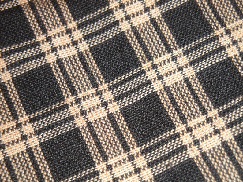 Black Natural Tan Basic Plaid Woven Cotton Homespun Fabric Rag Quilt Doll Wreath Garland Making Rustic Farmhouse Cabin Home Decor Fabric image 9