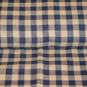 Rustic Woven Large Check Navy Natural Tan Woven Primitive Homespun Fabric Quilt Home Decor Country Rustic Sewing Fabric REMNANT 7 x 44 image 2