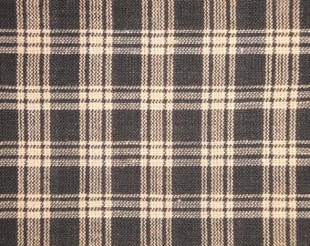 Black Natural Tan Basic Plaid Woven Cotton Homespun Fabric | Rag Quilt Doll Wreath  Garland Making Rustic Farmhouse Cabin Home Decor Fabric