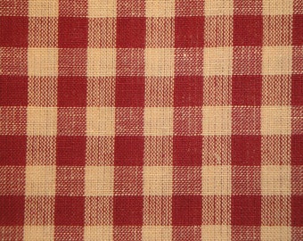 Rustic Woven Homespun Fabric Large Wine Natural Tan Woven Check | Rag Quilt Craft Doll Making Fabric | Rustic Country Cabin Farmhouse Fabric