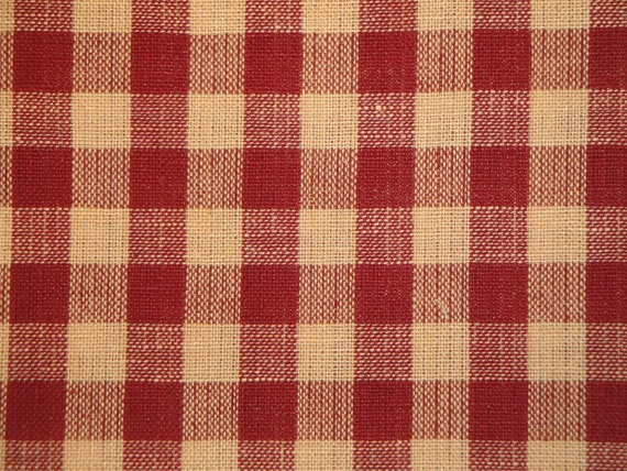 Cotton Homespun Fabric Large Wine Natural Tan Woven Check Rag Quilt Craft  Doll Making Fabric Rustic Country Cabin Farmhouse Fabric 
