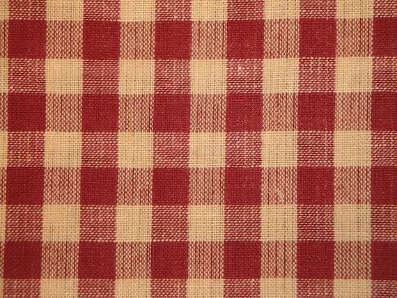 Cotton Homespun Fabric Large Wine Natural Tan Woven Check Rag Quilt Craft  Doll Making Fabric Rustic Country Cabin Farmhouse Fabric 