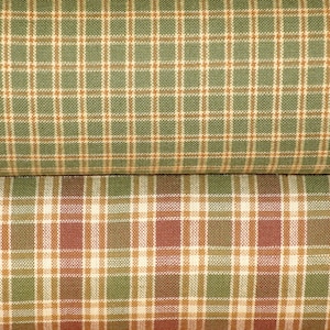 Sage Green Plaid Homespun Fabric Fat Quarter Bundle Of 2 | Cotton Sewing Crafting Quilt Doll Making Apparel Home Decor Primitive Fabric
