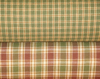 Sage Green Plaid Homespun Fabric Fat Quarter Bundle Of 2 | Cotton Sewing Crafting Quilt Doll Making Apparel Home Decor Primitive Fabric
