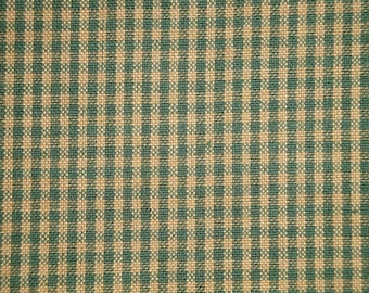 Green And Tea Dye Small Check Woven Cotton Homespun Fabric | Primitive Farmhouse Cabin Rustic Sewing Craft Apparel Home Decor Fabric