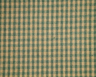 Green And Tea Dye Small Check Woven Cotton Homespun Fabric | Farmhouse Cabin Rustic Sewing Craft Apparel Home Decor Fabric FAT QUARTER