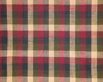 Homespun Check Fabric | Navy Olive Wine Tan Large Check Fabric | Rag Quilt Fabric | Sewing Fabric | Curtain Fabric