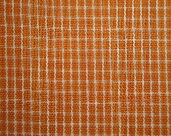 Rustic Woven Orange Homespun Material | Window Pane Plaid Material | Cotton Rag Quilt Material | Primitive Homespun Material | Fall Material