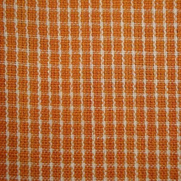 Rustic Woven Orange Homespun Material | Window Pane Plaid Material | Cotton Rag Quilt Material | Primitive Homespun Material | Fall Material